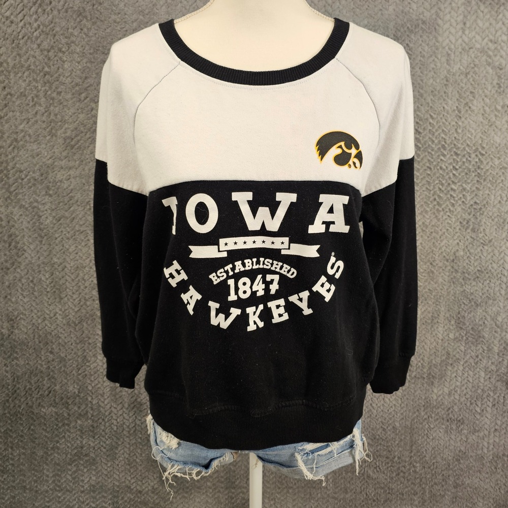 NCAA Iowa Hawkeyes Sweatshirt Womens XL Black White‎ Colorblock Preppy Acedemia